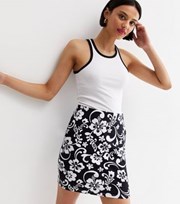 New Look Black Floral High Waist Mini Tube Skirt